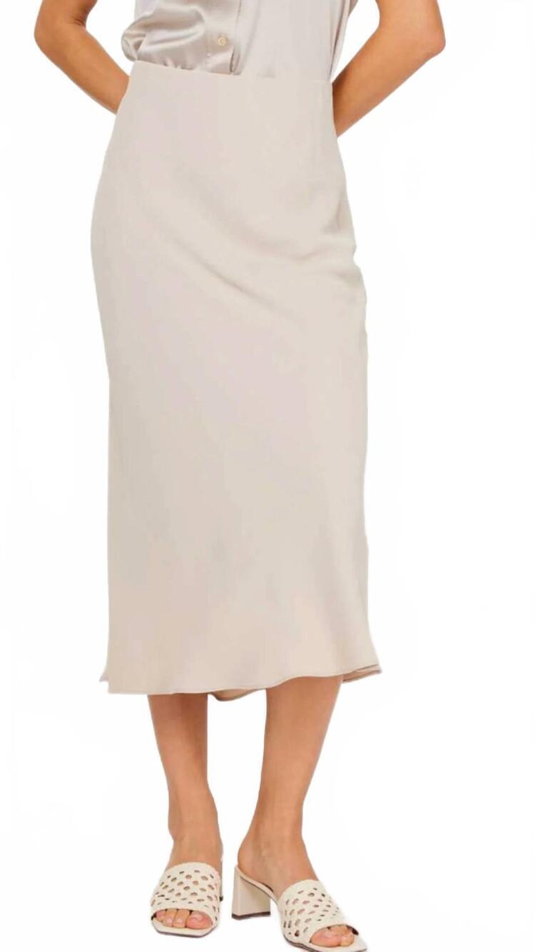 NEW CURRENT AIR silk midi skirt in taupe